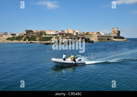 Fischerboot im Hafen von Tabarca Insel, Alicante, Costa Blanca, Spanien, Europa Stockfoto