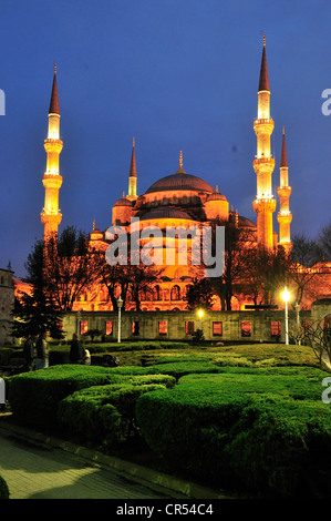 Sultan Ahmed Mosque oder blaue Moschee im letzten Licht des Tages, Istanbul, Türkei, Europa Stockfoto