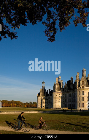 Frankreich, Loir et Cher, Loire-Tal, UNESCO-Welterbe, Chambord, Chateau de Chambord, Zeichen Fahrrad vor der Royal Stockfoto