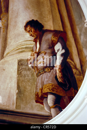 ASAM, Cosmas Damian, 28.9.1686 - 10.5.1742, deutscher Maler, Bildhauer und Architekt, halbe Länge, Gemälde, Fresko, 1731, Klosterkirche, Osterhofen, Niederbayern, Stockfoto