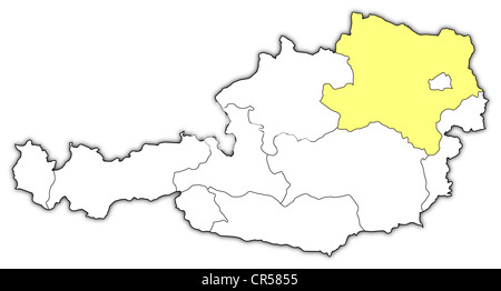 Politische Karte von Österreich mit den mehrere Staaten wo Niederösterreich markiert ist. Stockfoto