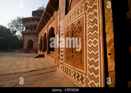 SteinCarvings und Edelstein inlays, Taj Mahal, UNESCO-Welterbe, Agra, Uttar Pradesh, Indien, Asien Stockfoto