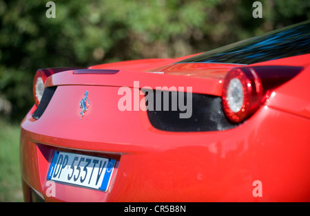 2011 Ferrari 458 Italia rot italienischen Supersportwagen in Modena - Rückleuchten Stockfoto