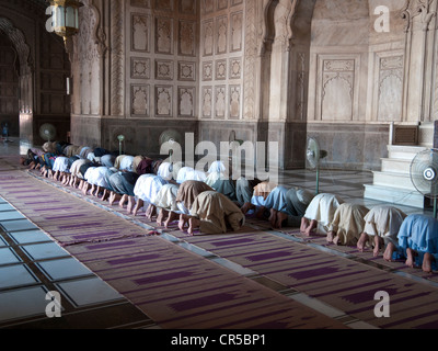 Muslime beten in Jama Mashid in Lahore, einer der größten Moscheen in Asien, Punjab, Pakistan, Südasien Stockfoto