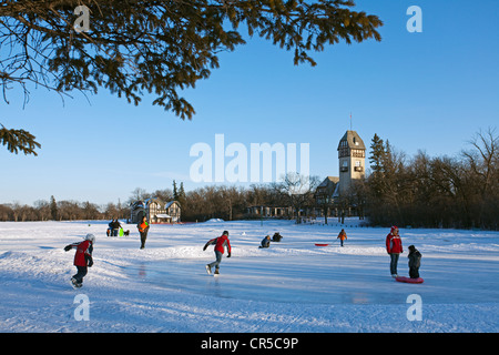 Kanada, Provinz Manitoba, Winnipeg, Assiniboine Park öffnen Luft Eisbahn Stockfoto