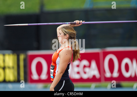 Kara Patterson (USA) im Wettbewerb mit der Speerwurf auf dem 2012 NYC Grand Prix, Icahn Stadium, Randall Island, New York Stockfoto