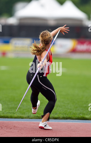 Kara Patterson (USA) im Wettbewerb mit der Speerwurf auf dem 2012 NYC Grand Prix, Icahn Stadium, Randall Island, New York Stockfoto