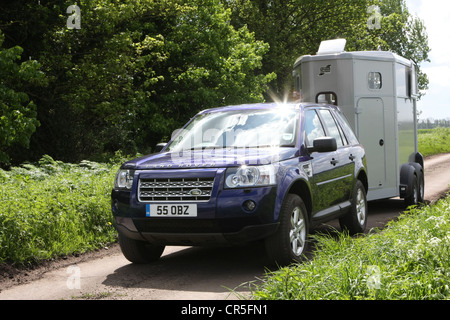 Land Rover Freelander 2 Abschleppen Ifor Williams Pferdeanhänger Stockfoto