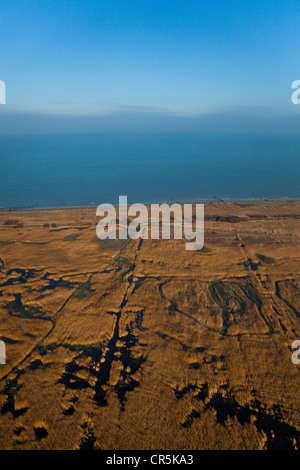 Frankreich, Calvados, Asnelles, Sümpfe neben Gold Beach (Luftbild) Stockfoto