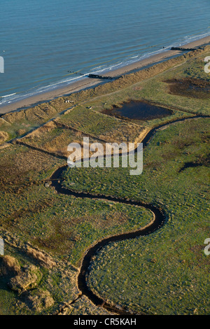 Frankreich, Calvados, Ver Sur Mer, Sümpfe neben Gold Beach (Luftbild) Stockfoto