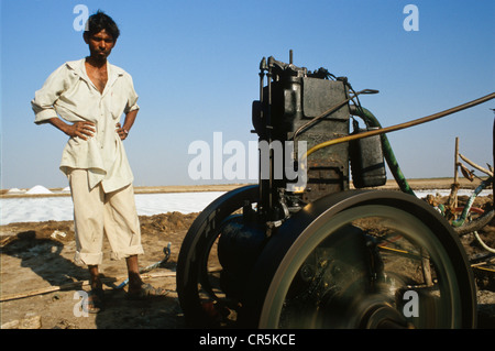 Alte Technik für Salzproduktion, Malya, Gujarat, Indien, Asien Stockfoto