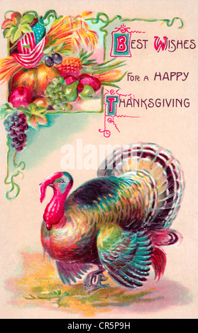 Die besten Wünsche für ein Happy Thanksgiving - bunte Vintage-Karte Stockfoto