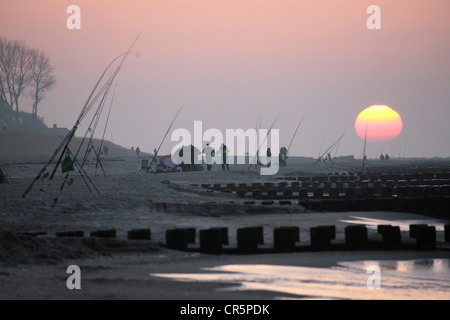 Strand-Fischer bei Sonnenuntergang am Strand in der Nähe von Resort Stadt von Ahrenshoop, Fischland, Mecklenburg-Vorpommern Stockfoto