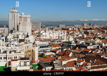 Spanien, Madrid, die Stadt, den Torre Madrid und das España-Gebäude auf der Plaza de Espana, gesehen aus dem Palacio De La Prensa Stockfoto