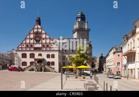 Plauen altes Rathaus, Rathausturm, Marktplatz, Plauen, Vogtland, Sachsen, Deutschland, Europa Stockfoto