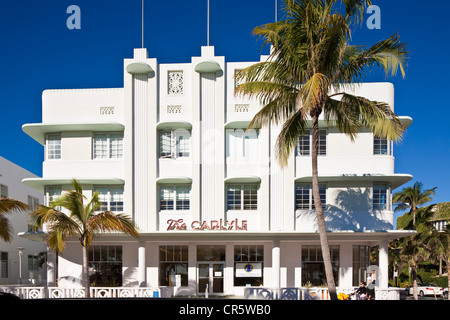 USA, Florida, Miami Beach, South Beach Art Deco Viertel, Ocean Drive, The Carlyle Hotel Baujahr 1939 von Architekten Stockfoto