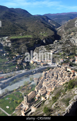 Das mittelalterliche Dorf Entrevaux im Var-Tal, Alpes de Haute Provence, 04, PACA Stockfoto