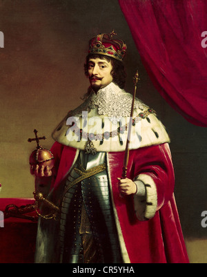 Friedrich V., 16.8.1596 - 21.11.1632, Kurfürst von der Pfalz 1610 - 1623, König von Böhmen 1619 - 1620 (als Friedrich I.), halbe Länge, mit Regalia, Gemälde von Gerard Honthorst, 1634, Kurpfalz Museum, Heidelberg, Artist's Urheberrecht nicht gelöscht werden Stockfoto