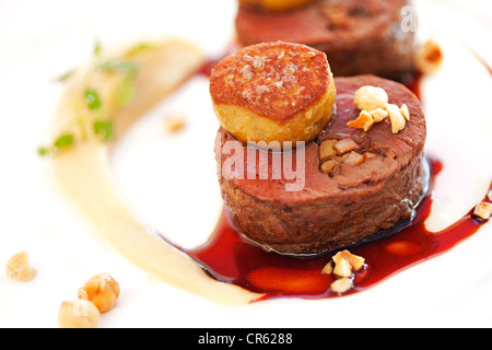 Frankreich, Vaucluse, Lubéron, Lourmarin, La Feniere Inn, Reine Sammut Restaurant, Sattel von Wild gefüllt mit Herbst Stockfoto