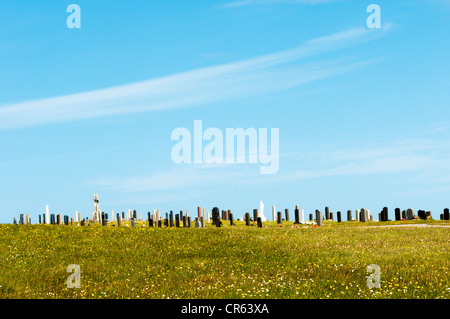 Dem Friedhof von Cladh Hallan auf der Insel South Uist in den äußeren Hebriden. Stockfoto