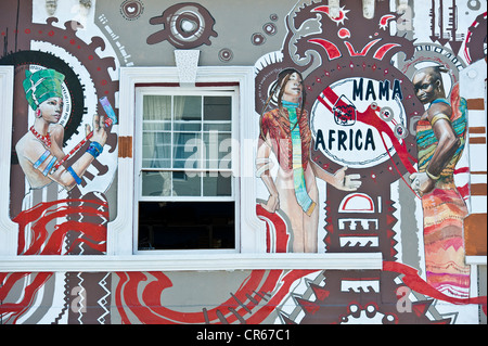 Südafrika, Western Cape, Cape Town, lange Straße, Fassade des Restaurant Mama Africa Stockfoto