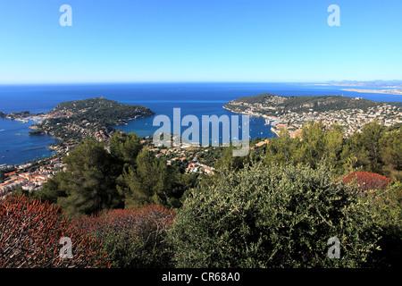 Ansicht von oben über der Bucht von Villefranche-Sur-Mer und das Cap Ferrat Stockfoto