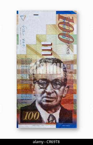 Israelischer neuer Schekel-Banknote auf weißem Hintergrund Stockfoto