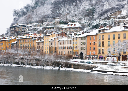 Frankreich, Isere, Grenoble, Saint Laurent District, die Ufer des Flusses Isere im winter Stockfoto