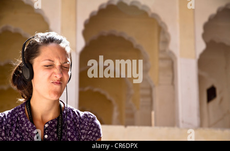 Indien, Rajasthan, Jodhpur, hören audio Touristenführer in Jodhpur Fort Stockfoto