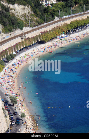 Ansicht von oben über Villefranche-Sur-Mer-Strände Stockfoto