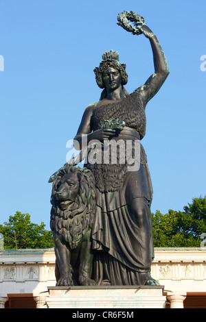 Statue der Bavaria vor der Ruhmeshalle, München, Bayern, Deutschland, Europa Stockfoto