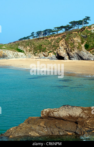 Ruhiger und abgelegener Molunan Strand auf der Halbinsel Roseland in Cornwall, Großbritannien Stockfoto