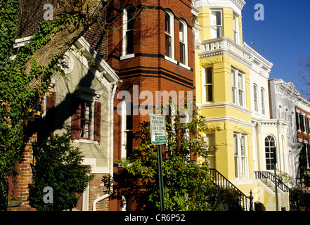 Washington DC bunte Georgetown Reihenhäuser Stockfoto