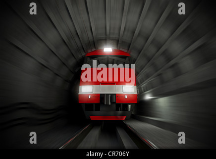 Moderne schnell rot weiße e-Lok in den dunklen tunnel Stockfoto