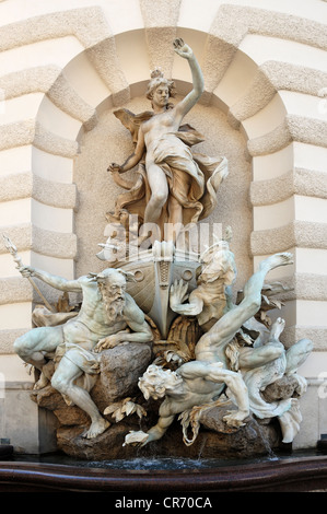 Die Kraft des Meeres Brunnens, 1895, vor der kaiserlichen Hofburg, St. Michael Platz, Wien, Austria, Europe Stockfoto