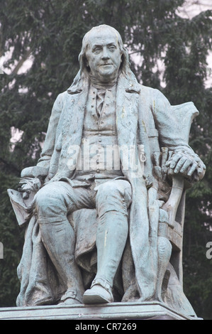 Franklin, Benjamin, 17.1706 - 17.4.1790, amerikanischer Wissenschaftler, voller Länge, Statue, Denkmal in Paris, Frankreich, Stockfoto