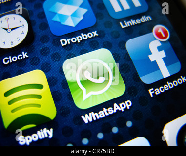 Detail der Handy Bildschirm mit Whatsapp Instant Messaging App Symbol Stockfoto