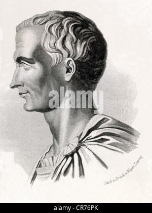 Gaius Julius Caesar, geboren am 13. 07. 100 v. Chr. ermordet 15. 03. 44 pre-Christian in Rom, römischer Staatsmann, Stratege und Autor, Stahlstich von "römischen Helden in Zeiten von Krieg und Frieden", 1866, Artist's Urheberrecht nicht geklärt zu werden. Stockfoto