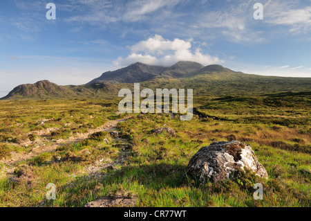 Blick Richtung Sgurr Nan GIllean und der Black Cuillin von Glen Sligachan im Sommer, Isle Of Skye Stockfoto