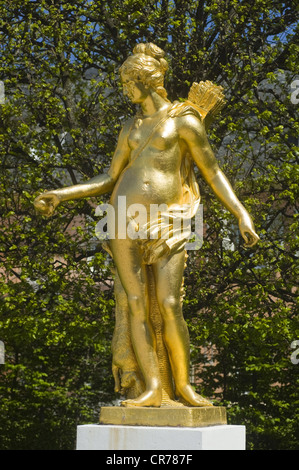 Diana, Hetzengöttin, volle Länge, Skulptur, Schlossgarten, Schloss Schwetzingen, Stockfoto