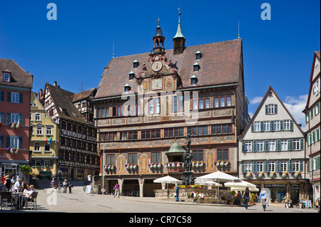 Marktplatz mit Rathaus, Tübingen, Schwäbische Alb, Baden-Württemberg, Deutschland, Europa Stockfoto