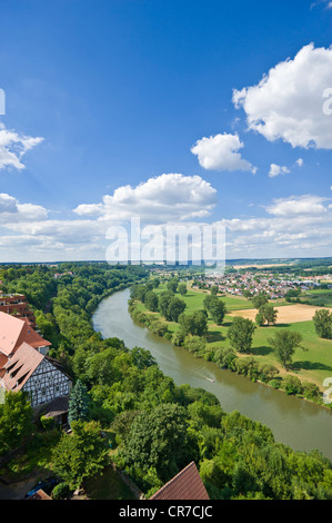 Blick über den Neckar aus Blauer Turm Bad Wimpfen, Neckartal, Baden-Württemberg, Deutschland, Europa Stockfoto