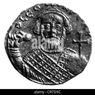 Leo III. "die Isaurier" ca. 685 - 18.6.741, Osten römischer Kaiser 25.3.716 - 18.6.741, Portrait, Münze, ca. 730, Leon Isaurikos, Stockfoto