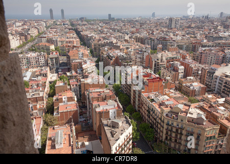 Luftaufnahme von den Türmen der Sagrada Familia in Barcelona, Katalonien, Spanien, Europa Stockfoto