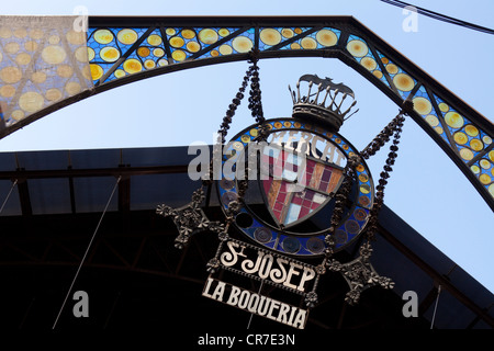 Dekorative Zeichen Glas, St. Josep La Boqueria, Eingang Portal, Markt, Rambla, Rambles Fußgängerzone, Barcelona Stockfoto