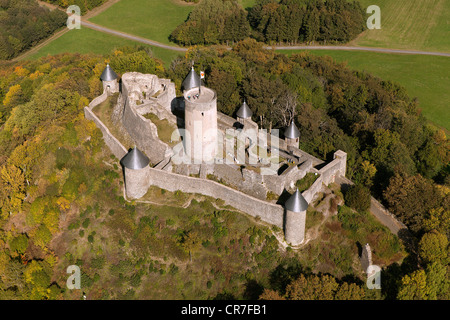 Antenne-anzeigen, Nuerburg Burg Ruine, Nuerburg, Eifel Bergkette, Rheinland-Pfalz, Deutschland, Europa Stockfoto