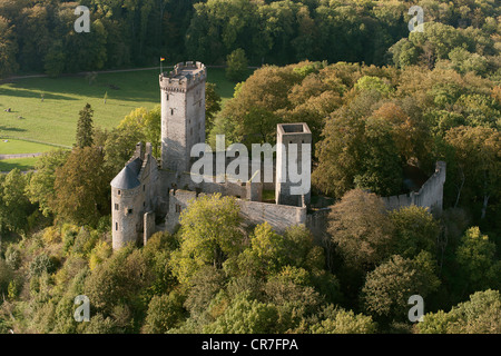 Luftbild, Kasselburg Schloss, einen Tierpark für Adler und Wölfe, Pelm, Eifel-Bergkette, Rheinland-Pfalz Stockfoto