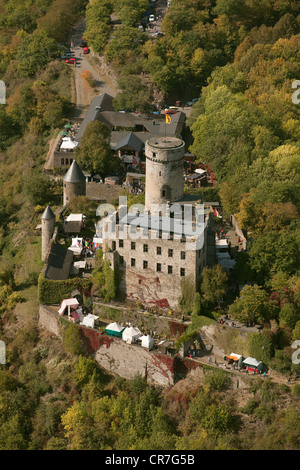 Luftaufnahme, Pyrmont Burgmuseum auf der Ritter Festival, mittelalterlicher Markt, Pillig, Eifel Mountain Range, Rheinland-Pfalz Stockfoto