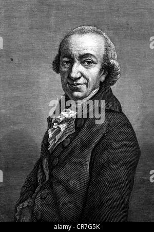 Wieland, Christoph Martin, 5.9.1733 - 20.1.1813, deutscher Autor/Schriftsteller, Dichter, halbe Länge, Holzstich nach einem Kupferstich von J. F. Bause, nach einem Gemälde von Anton Graff (1794), Artist's Urheberrecht nicht gelöscht werden Stockfoto