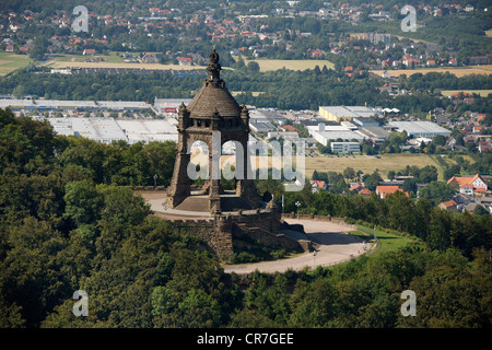 Luftaufnahme, Denkmal für den Kaiser Kaiser Wilhelm, Porta Westfalica, Ostwestfalen-Lippe, Ostwestfalen Stockfoto